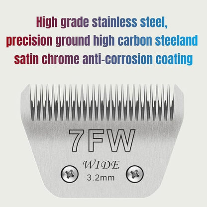 7FW+5FW+4FW Wide Blades for Dog Grooming, Compatible with Ainds, Oster A5, Wahl Km10 and Other Series Clippers, Cut Length 1/8"(3.2mm) to 3/8" (9.5mm), Fit for Larger Animals