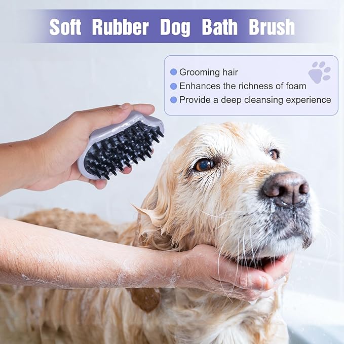 2PCS Dog Brush for Shedding and Bathing, Dog Grooming Tools Set for Short/Long Haired Dogs & Cats, Slicker Pin Hair Brush for Removing Loose Fur and Tangles, Soft Rubber Brush for Washing