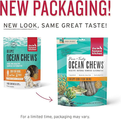 The Honest Kitchen 3 Pack of Crispy Cod Fish Skins Ocean Chews Single-Ingredient Dog Treats, 5.5 Ounces Each