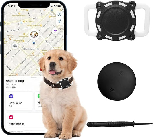 Dog Tracker, Pet Location Tracker with Collar Holder for Dogs, No Subscription, MFi Certified, Works with iOS Find My, Smart Location Device (Black and White)