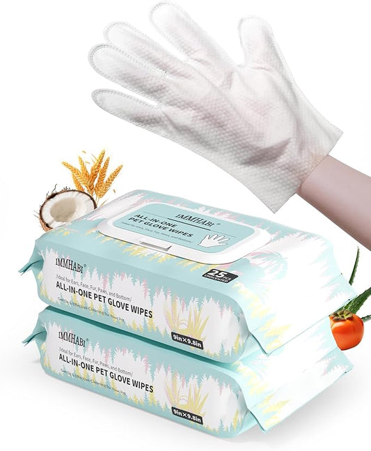 50 Pet Glove Wipes for Paws and Butt Large Puppy Wipes for Dogs Face and Body Dog Wipes Cleaning Deodorizing Cat Wipes Cleaning Fur and Butt Doggie Wipes Doggy Wipes Bum Dog Ear Wipes