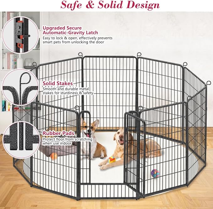 Dog Playpen 40 inch Dog Fence for Outdoor Indoor Use Heavy Duty Metal Dog Pen for Large Dogs, Rustproof Pet Playpen Portable Pet Fence Outdoor for Yard, RV Camping, Customizable, 34 Panels