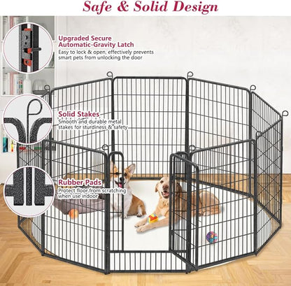 Dog Playpen 40 inch Dog Fence for Outdoor Indoor Use Heavy Duty Metal Dog Pen for Large Dogs, Rustproof Pet Playpen Portable Pet Fence Outdoor for Yard, RV Camping, Customizable, 20 Panels