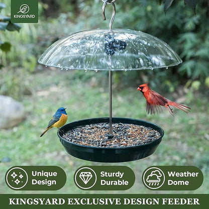 Kingsyard Adjustable Platform Bird Feeder for Outdoors Hanging, Metal Tray Bird Feeder with Dome Top, Attract Bluebirds Cardinals Goldfinches (Green)