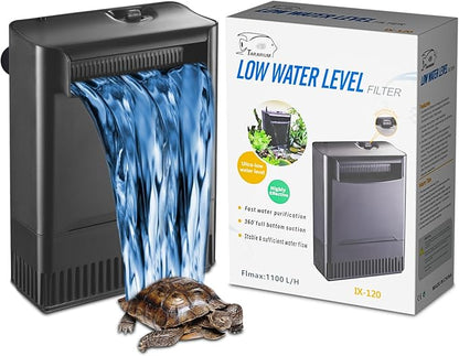 Turtle Tank Filter Aquarium Filter Power Adjustable 20-75 Gal. 290GPH Large Internal Filter 3-Stage Waterfall Bio-Filtration Low Water Level for Freshwater Saltwater Fish Tank Reptile Shrimp Frog