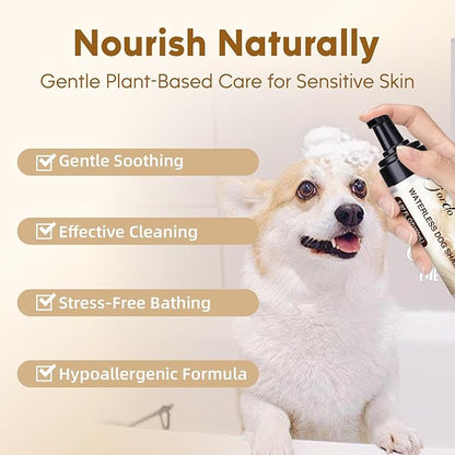 Waterless Dog Shampoo No Rinse Foam, Dog Dry Shampoo, with Pet Fur Care Oil, Pet Sensitive Glove & Stainless Steel Pets Grooming Comb, Clean Quickly, Soothe & Moisturize