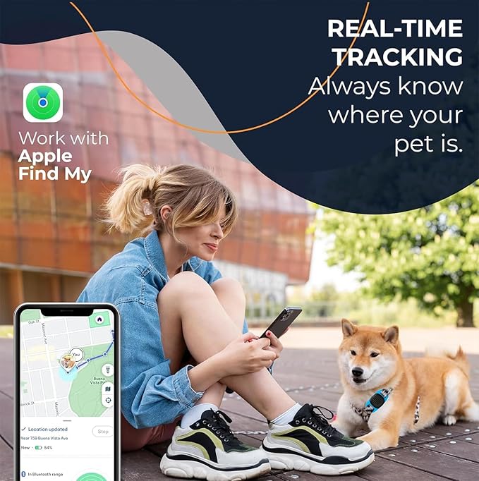 Dog Tracker Smart Pet Location Tracker with Collar Holder, Personalized Smart Item Finder, MFi Certificated Dog Tracking Device, No Monthly Fee, Works with Apple Find My, Not GPS(iOS Only) Light Blue