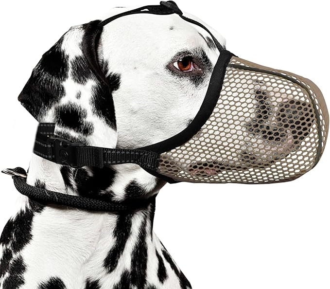 Dog Muzzle, Breathable Soft Muzzle for Medium to Large Dogs to Anti & Prevent Barking Biting Chewing, Reflective & Adjustable Basket Muzzle with Air Mesh for Beagle Brown L