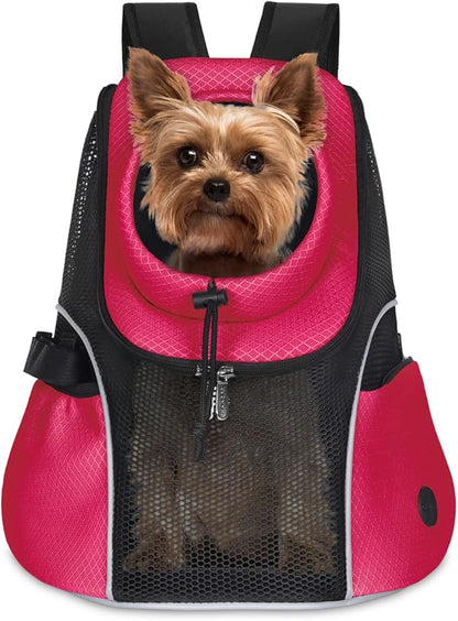 WOYYHO Pet Dog Carrier Backpack Small Dog Front Backpack Ventilated Mesh Dog Travel Back Pack with Safety Belt for Travel Hiking Cycling Outdoor Use (S (2-4.5 lbs), Rethink Pink)