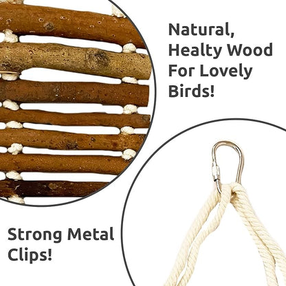SIMENA Bird Cage Ladder, Parrot Bridge Made of Natural Wood and Rope, Interactive Bird Toy for Small and Medium Sized Birds and Parrots, Parakeets, Cockatiels, Amazon Parrots, Conures etc.