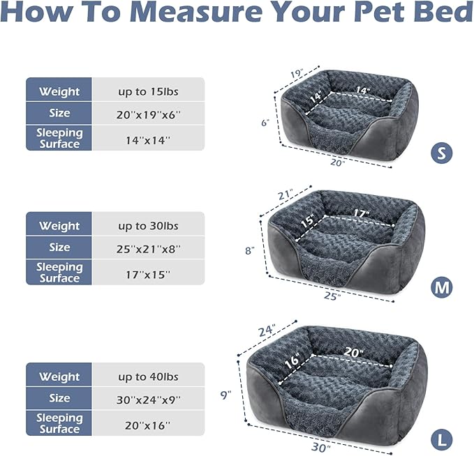 INVENHO Dog Bed for Large Medium Small Dogs/Puppy, Rectangle Washable, Orthopedic, Soft Calming Sleeping Durable Pet Cuddler with Anti-Slip Bottom S(20"x19"x6")