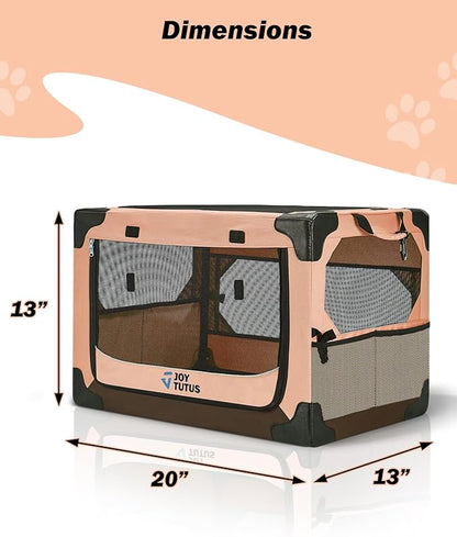 JOYTUTUS Collapsible Dog Crate, 20 Inch Portable Pet Crate for Car, Travel Foldable pet Crate for Puppy/Small Dog 18 lbs, Soft Cat Carrier Fit for Indoor & Outdoor/Car Back Seat/Trunk (Orange)