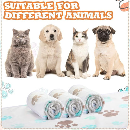 Tatuo 4 Pcs Dog Blanket Pet Puppy Blanket Puppy Teething Toys Paw Print Fleece Blanket for Pet Cat Soft Warm Sleep Mat Guinea Pig Cage Blanket(Small(24 x 16 Inch),Milky White)