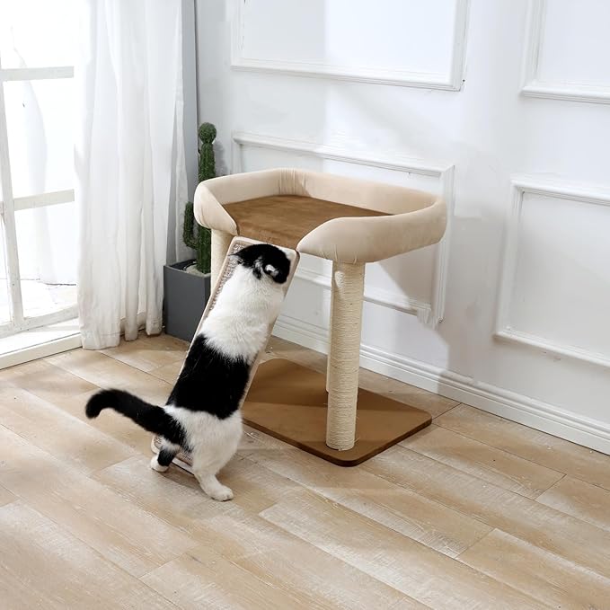 SHENGOCASE Modern Cat Tree Tower, Extra Large Platform Couch Sofa Bed for Maine Coon, Multiple Cat Furniture with Scratching Post Ramp Tilted Angled Scratcher Scratch Pad Sisal