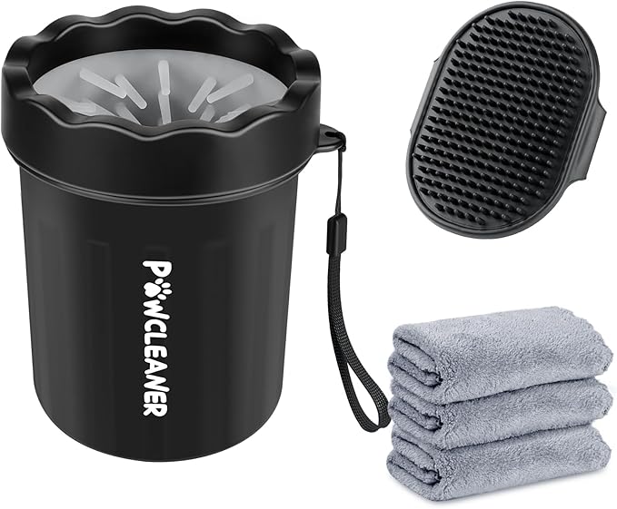 Dog Paw Cleaner for Dogs, (with 3Pcs Absorbent Towels & Adjustable Bath Brush) Dog Paw Washer, Pet Foot Cleaner (Black, Small)