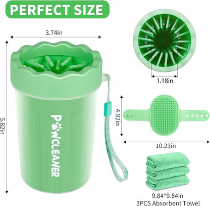 Dog Paw Cleaner for Dogs, (with 3Pcs Absorbent Towels & Adjustable Bath Brush) Dog Paw Washer, Pet Foot Cleaner (Light Green, Medium)