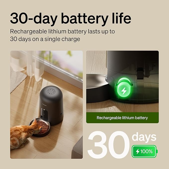 PETLIBRO Automatic Cat Feeder, Wi-Fi Rechargeable Cats Food Dispenser Battery-Operated with 30-Day Life, AIR 2.4G Wi-Fi Timed Pet Feeder for Cats & Dogs, 2L Auto Cat Feeder, Black