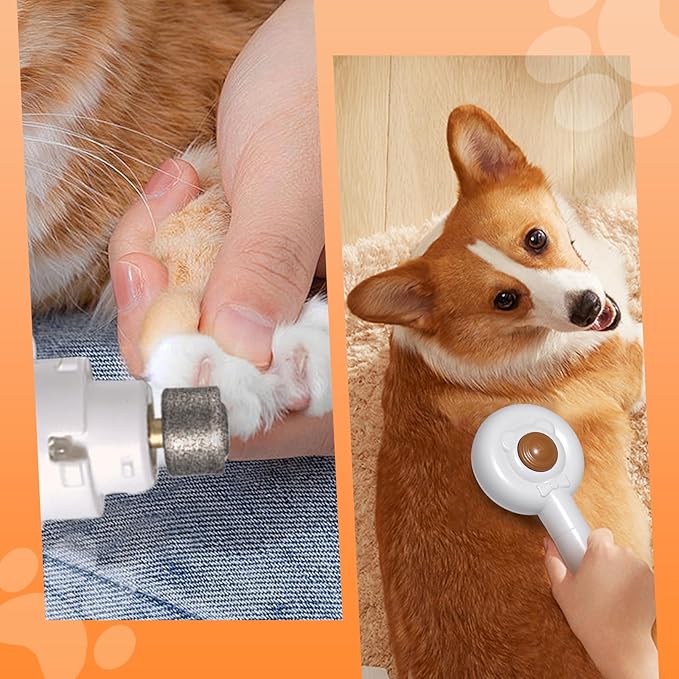 2 in 1 Pet Brush and Nail Grinder, Rechargeable Self-Cleaning Slicker Cat Brush for Shedding and Grooming, Pet Paws Nail Trimmers for Small & Medium Dogs
