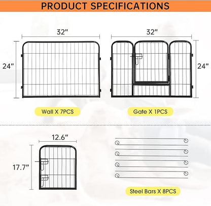 BestPet | Dog Playpen | 24 Inch, 8 Panels | Heavy Duty Metal Pet Exercise Pen | Indoor Outdoor Fence Panels | Rust-Resistant, Removable, Tool-Free Setup | Anti-Skid, Expandable Design