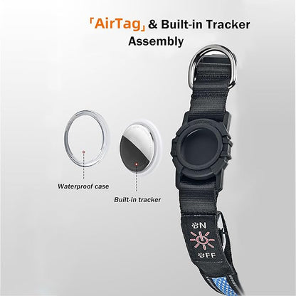 AirTag Pet Dog Tracker Collar & Equipped with Tracker; LED Light Up Collar;Built-in QR Dog Tag & AirTag Holder; No Monthly Fees; Adjustable Size (Blue Color).