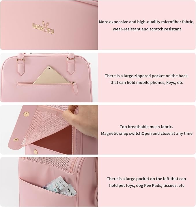 Dog Purse Carrier for Small Dogs, Pet Carrier Tote with Treat Pouch, Breathable Soft-Sided Pet Bag with Adjustable Safety Tether Strap, Pet Carrier Purse for Small Medium Dog Cat,S