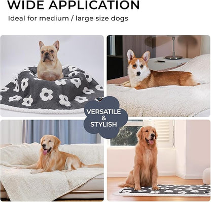 Luciphia Waterproof Dog Cat Blanket Fluffy Thick Fleece Pet Blanket,Washable Double Sided Sherpa Calming Blankets Flower Print Blankets for Medium Large Dogs Cats(Dark Grey,57x40 inches)