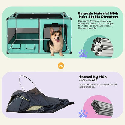 Dog Playen, Portable Dog Play Pen for Dogs and Cats, Metal Dog Playpen with Fabric Cover, Pet Play Pen for Indoors/Outdoors, Foldable Pet Playpen for Indoor Cats Enclosed, Green, Jumbo