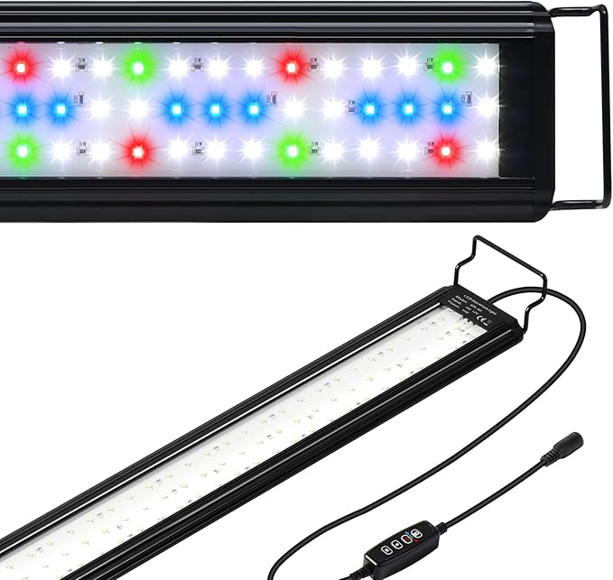 Tatub 16W LED Aquarium Light for 24"-30" Fish Tank, Full Spectrum Fish Tank Light with White Blue Red Green LEDs, 10 Levels of Brightness，Timer Auto On/Off