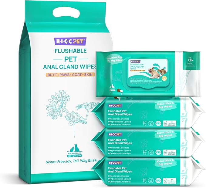 HICC PET Wipes for Dogs & Cats, Cleansing Deodorizing & Soothing Allergy Infections Anal Gland Pets Wipes with Coconut Oil - Dog Grooming Wipes for Butt and Paw - Hypoallergenic & Vet Recommended