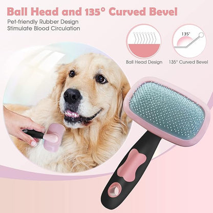 Slicker Brush, PETPAWJOY Dog Brush Gently Cleaning Pin Brush for Shedding Dog Hair Brush for Small Dogs Puppy Yorkie Poodle Rabbits Cats-Large, Pink