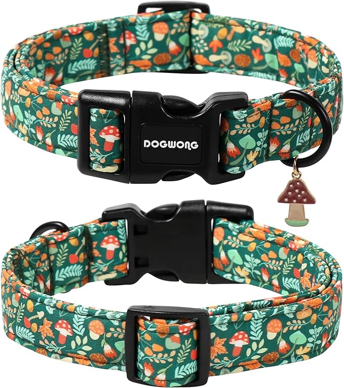 DOGWONG Fall Dog Collar, Autumn Dog Collar Adjustable Soft Natural Fabric Mushroon Pet Dog Collars Cute Puppy Necklace for Small Medium Large Dogs