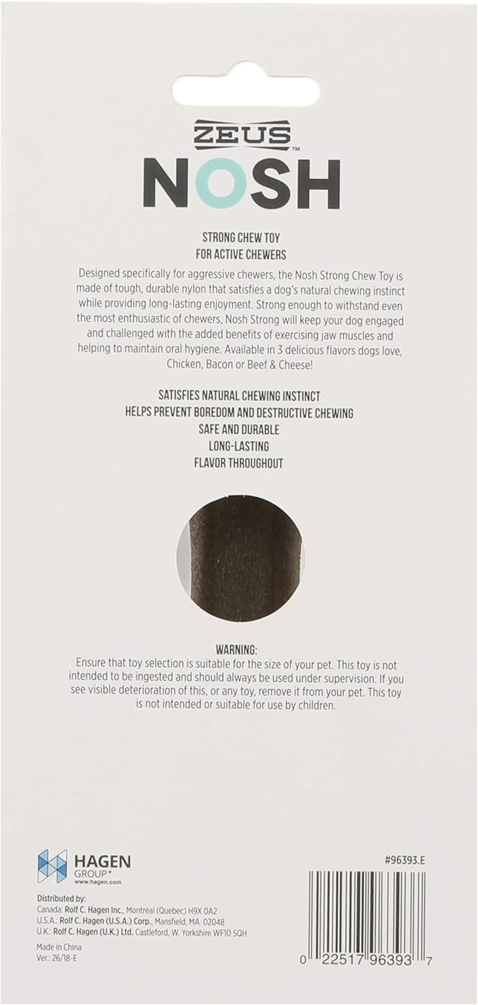 ZEUS Nosh Strong Dog Chew Bones, Dog Chew Toys for Aggressive Chewers, Long Lasting Bacon Flavor, Large