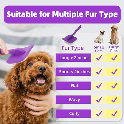 Dog Slicker Brush with Rake Comb, 2 in 1 Pet Grooming Brushes with Ergonomic Handle, Gentle Cleaning Massaging Brush for Cats Dogs