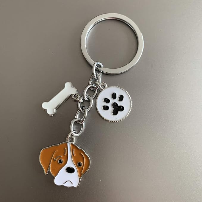 Dog Keychain, Puppy Keyring Keyfob Metal Pet ID Tags for Clothing Bag Adornment Accessory (1-Boxer)
