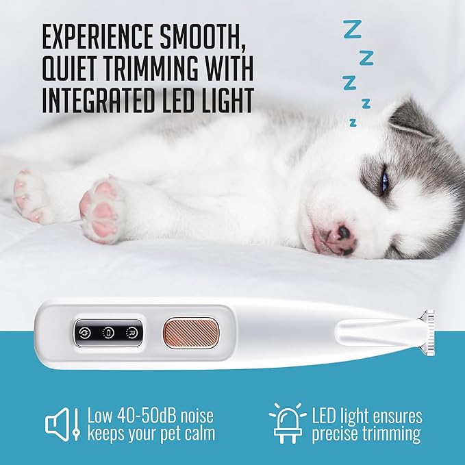 Dog Paw Grooming Trimmer Clippers - Cordless Electric Pet Easy Hair Trimming Shaver Kit with LED Light - Rechargeable Low Noise Shaving Clipper Tool for Puppy Dogs Cats Feet Paw Pads Toes Ears Face