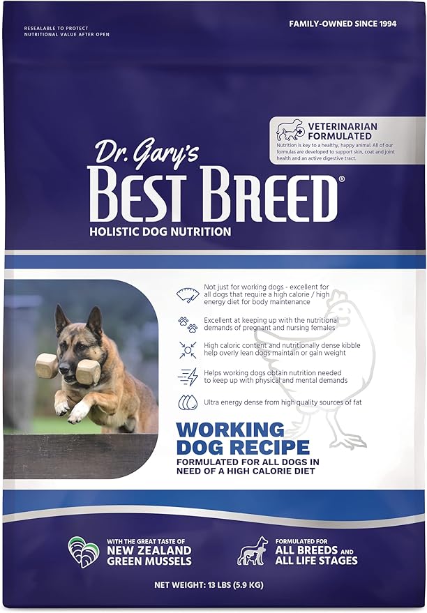 Best Breed Dr. Gary's Working Dog Diet Made in USA [Natural High Calorie Dry Dog Food]- 13lbs, Dark Brown (7-53182-95269-7)