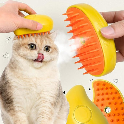 3 In 1 Silicone Pet Brush with Steaming Function - Self-Cleaning Cat Grooming Tool for Massage and Detangling (Yellow by Cat Steamy Brush)