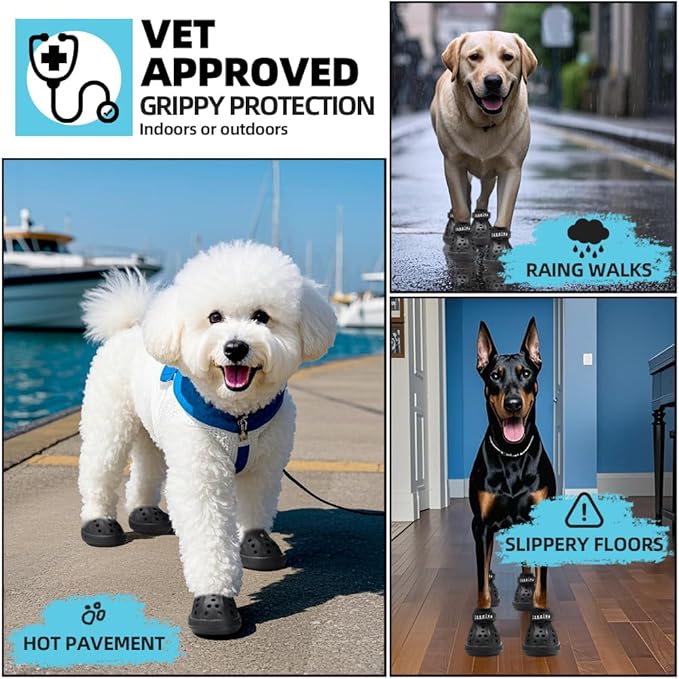JZXOIVA Dog Shoes for Hot Pavement, Dog Booties for Large Dogs, Breathable Dog Boots & Paw Protectors, Adjustable Non-Slip Dog Rain Booties, Waterproof Pets Sandals for Beach Blue Size 9