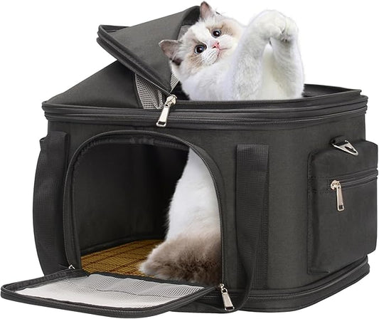 Pet Carrier Soft-Sided Carriers Travel Tote Bag for Small Dogs Cats, Fashion Foldable Pet Bag for Puppies Small Animals with Pockets (Black, 16.2" x 11.4" x 13")