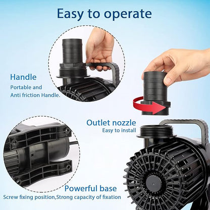 WaterRebirth (2200GPH-120W,UL listed) High Flow Large Fountain Submersible Water Pond Sump Pump Aquarium Electric Waterfall Pump Outdoor PS-2200