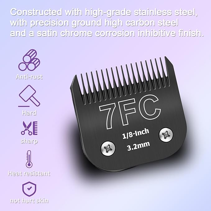 7FC 5FC 4FC 3-3/4FC Detachable Pet Dog Grooming Blades, Compatible with Ainds, Oster A5, Wahl KM-10 and Other Series Clippers, Size: 3.2~13mm Cut Length. Black-4Pcs.