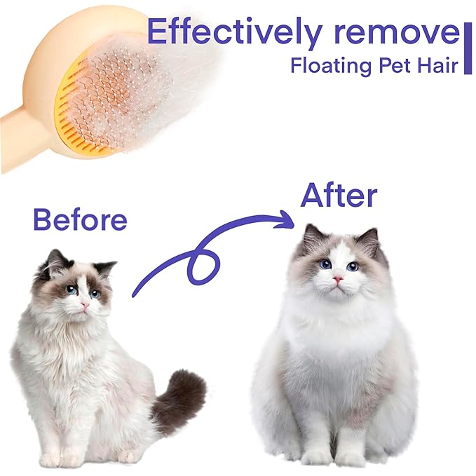 2 Pcs Cat Grooming Brushes, Pet Hair Cleaner Brush, Pet Massage Brushes for Cats Dogs with Self-Cleaning Button, Pet Shedding Brush for Removing Tangles Loose Fur
