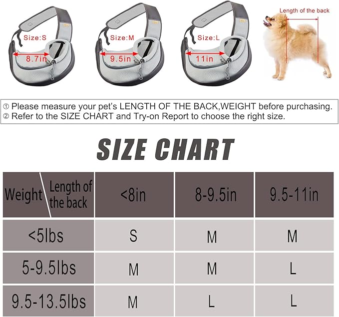 Cuby Pet Dog Sling Carrier for Small Dogs Cats,Drawstring & Zipper & Special Security Hook Triple Designs for Pets' Securty,Breathable Mesh Travel Dog Carrier Slings with Adjustable Strap (L, Grey)