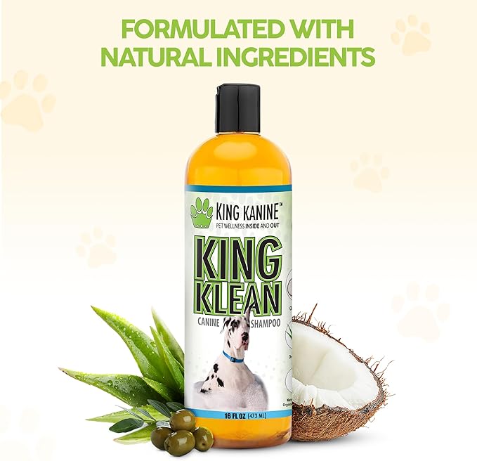 King Kanine Natural Dog & Cat Shampoo King Klean 16 oz | Organic Pet Shampoo for Sensitive & Dry Skin | Hypoallergenic Gentle Cleansing Formula for Pet Allergies