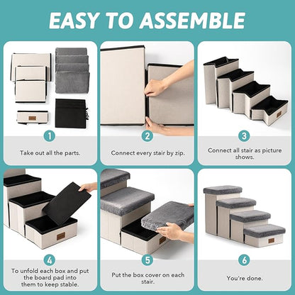 Dog Stair for Small Dogs with Storage, 13.6" H Foldable Pet Step with Soft Leakproof Cover, Older Cat Ramp for Chair Couch Sofa, Lightweight, Comfort, 24.8x13x13.6 inch, 3 Tiers, Grey