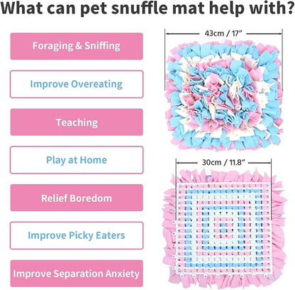 Pet Snuffle Mat for Dogs, Dog Feeding Mat, Nosework Training Mats for Foraging Instinct Interactive Puzzle Toys (Pink&SkyBlue&White)