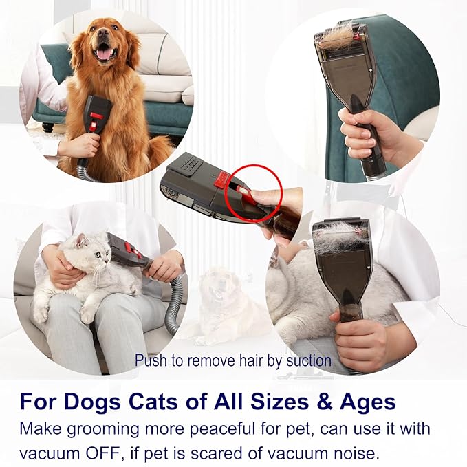 Dog Hair Vacuum Attachment for Most Vacuums, Pet Shedding Grooming Brush Tool with Long Extension Hose and Universal Vac Hose Adapters (Universal)