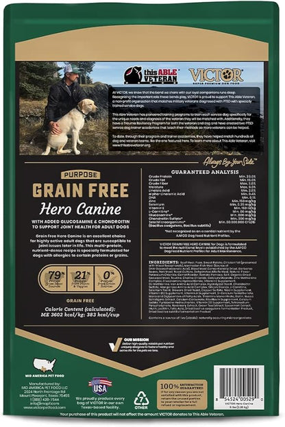 VICTOR Super Premium Dog Food  Purpose Hero Canine Kibble  Premium Gluten Free Dog Food for Active Adult Dogs  High Protein with Glucosamine and Chondroitin for Hip and Joint Health, 5lbs