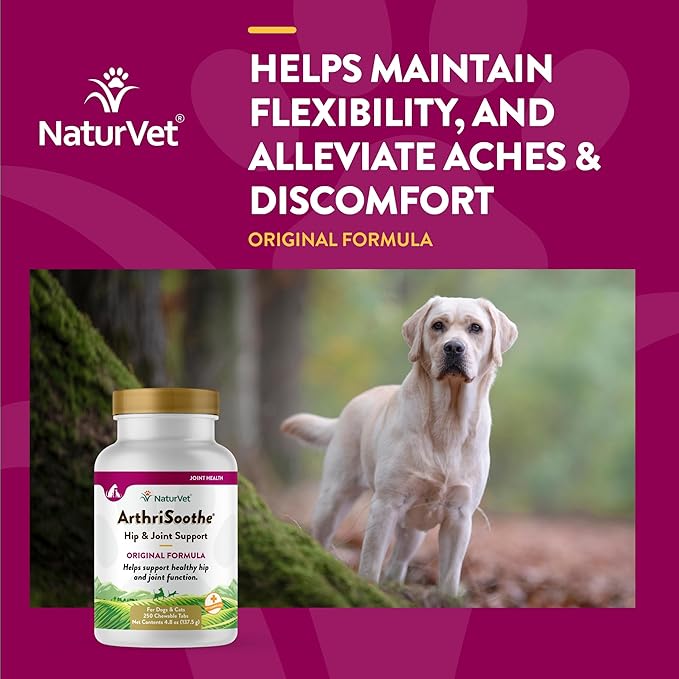 NaturVet ArthriSoothe Hip & Joint Formula Pet Supplement for Dogs & Cats  Includes Glucosamine, MSM, Chondroitin, Boswellia, Green Lipped Mussel  Supports HIPS, Joints  250 Ct.