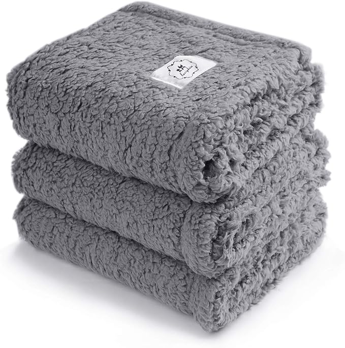 1 Pack 3 Calming Blankets Fluffy Premium Fleece Pet Blanket Soft Sherpa Throw for Dog Puppy Cat Grey Medium (30_20'')